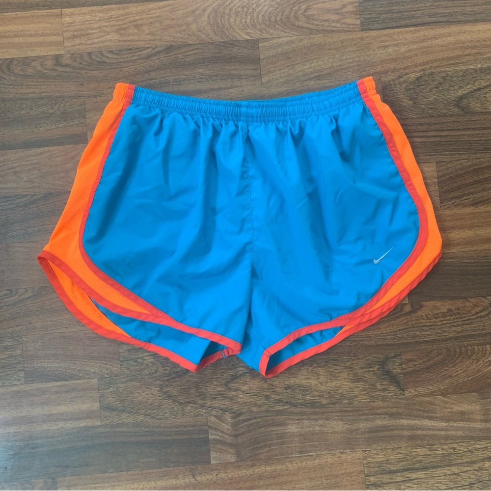 Nike Dri-Fit Women’s Large Athletic Gym Running Shorts Blue Orange  Lined